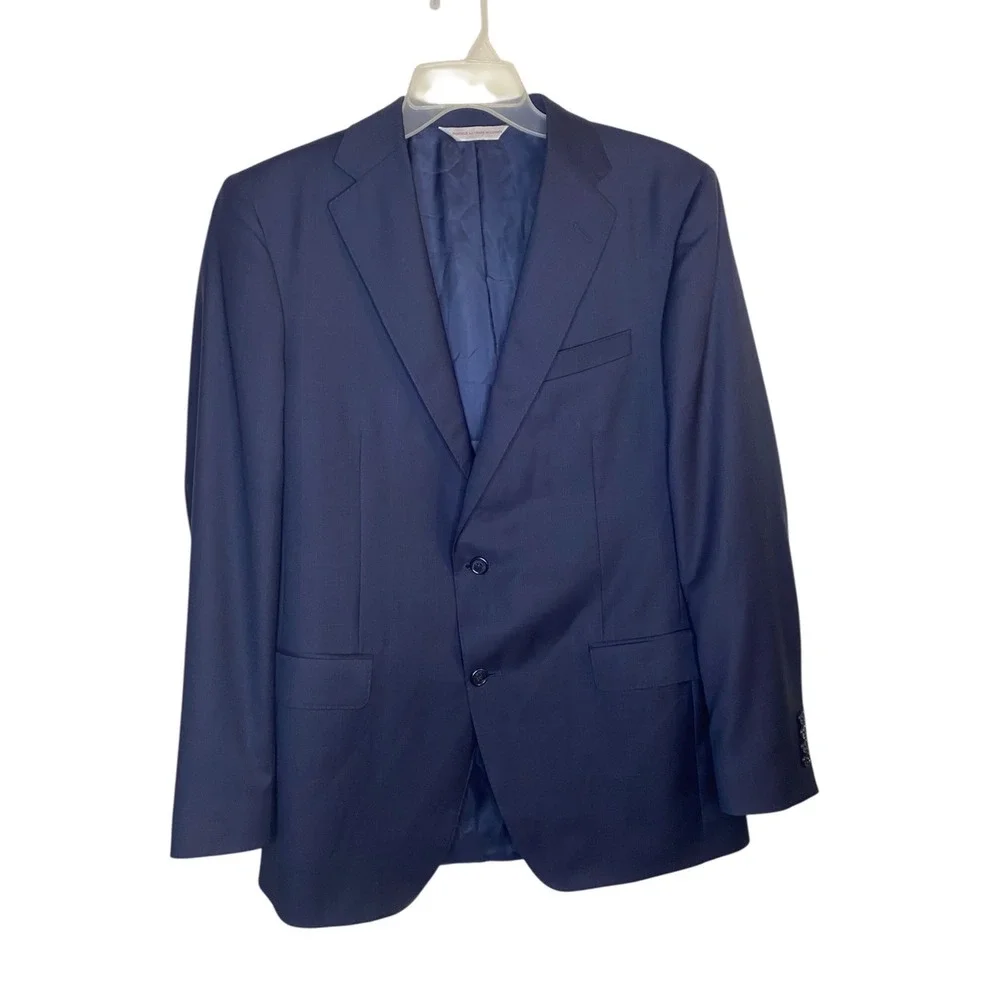 Samuelsohn Mens Navy Blue Super 130s Wool 2 Button Sport Coat Blazer 42 L